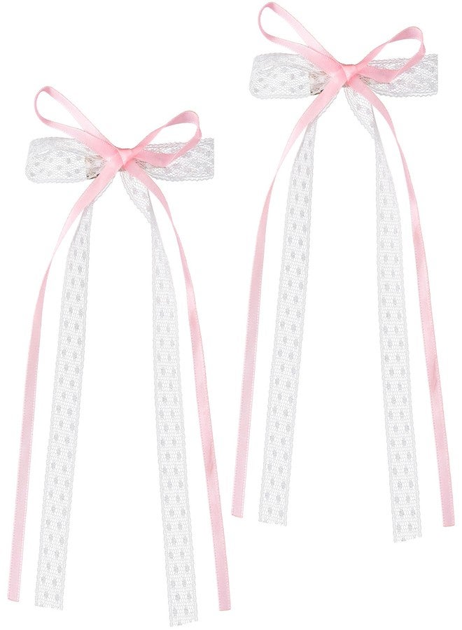 CustomyLife 2Pcs Pink Lace Hair Bow Clips Cute Coquette Snap Barrettes Bowknot Hair Ribbon for Women Christmas Valentines Wedding Prom Decorative Accessories - Image 1